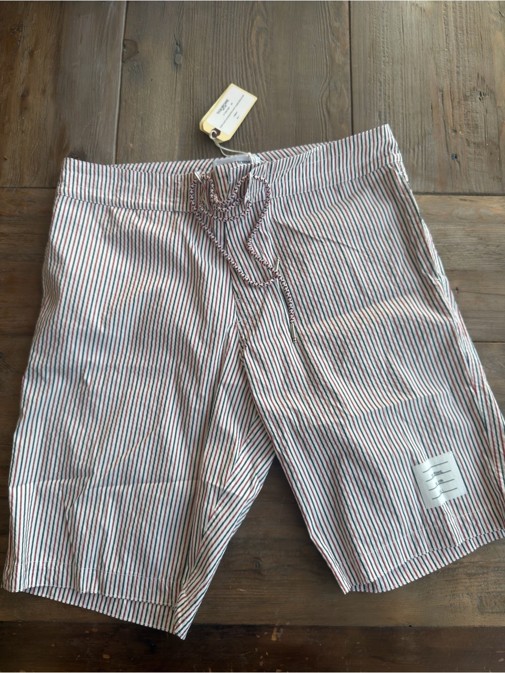 Thom Browne Red & White Striped Swim Shorts - Picture 1 of 7